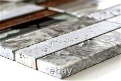 Mosaic tile Rectangle natural stone steel mix grey with glass 87-24X 10sheet