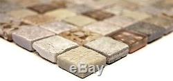 Mosaic tile Square natural stone mix golden/beige with glass 83-CR27 10 sheet