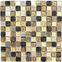Mosaic tile Square natural stone mix golden/brown with glass 83-CR17 10 sheet