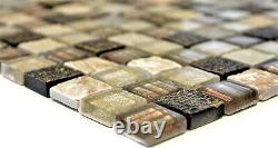 Mosaic tile Square natural stone mix golden/brown with glass 83-CR17 10 sheet