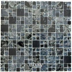 Mosaic tile Square natural stone mix grey/black/white with glass 92-HQ1410sheet