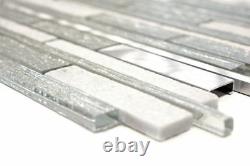 Mosaic tile natural stone Alu mix white/silver with glass Art 49-GV6410sheet