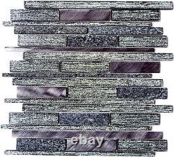 Mosaic tile natural stone Aluminium mix black with glass Art 49-GV84 10sheet