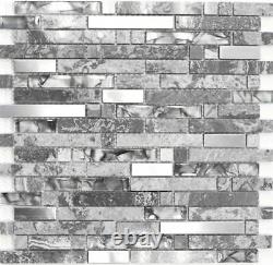 Mosaic tile natural stone steel mix grey with glass Art 87-MV778 10 sheet