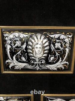 Moser Art Glass Tiles Hand Painted Enameled Glass Framed Roman Versace Theme 18