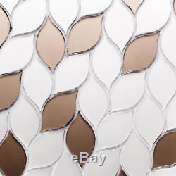 Musico Soleil Brown Leaf Deco Mosaic 1 In. X 3 In. Glass Wall Tile 10.8 Sq. Ft