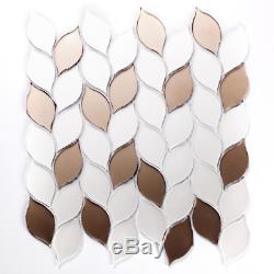 Musico Soleil Brown Leaf Deco Mosaic 1 In. X 3 In. Glass Wall Tile 10.8 Sq. Ft