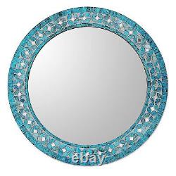 NOVICA Turquoise Blossom Glass Mosaic Wall Mirror