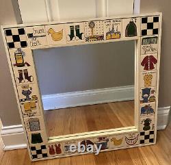 Nancy Deyoung Hand-Painted Tile Bath Mirror Artsy Whimsical Home Decor 25x25