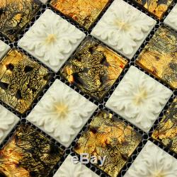 New 11PCS Flower Glass Mosaic Bathroom Wall Kitchen Backsplash Background Tile