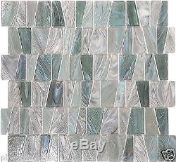 Nickel Teal Textured Stained Glass Kitchen Bath Wall Mosaic Tile- 14 Pack