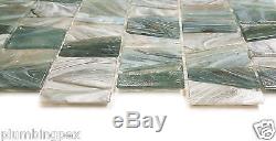 Nickel Teal Textured Stained Glass Kitchen Bath Wall Mosaic Tile- 14 Pack