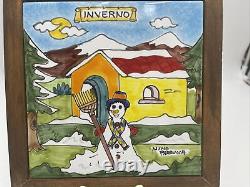 Nino Parrucca Hand Painted Framed Tile Wall Art Inverno Winter Snowman Rare