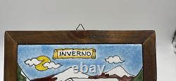 Nino Parrucca Hand Painted Framed Tile Wall Art Inverno Winter Snowman Rare
