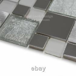 Onyx White Stainless Steel With Glass Mosaic Tiles Sheet For Walls And Floors