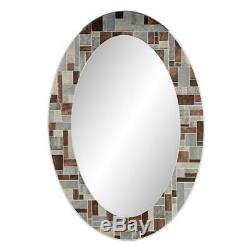 Oval Wall Mount Bathroom Mirror Hanging Simulated Mosaic Glass Tile 31 X 21