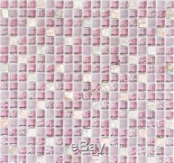 PINK Mix clear&frosted Mosaic tile GLASS/STONE WALL Bath&Kitchen 92-100210sheet