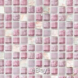PINK Mix clear&frosted Mosaic tile GLASS/STONE WALL Bath&Kitchen 92-100210sheet