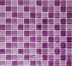 PURPLE MIX CLEAR 3D Mosaic tile GLASS Square WALL Bath&Kitchen 72-1104 10 sheet