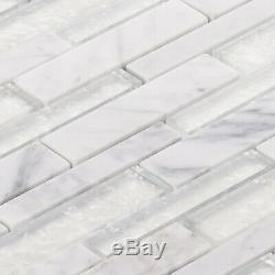 Pearl White Iridescent Crystal Glass Calacatta Marble Stone Backsplash Wall Tile