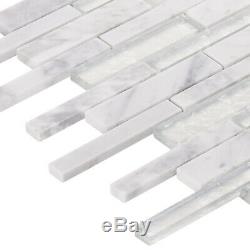 Pearl White Iridescent Crystal Glass Calacatta Marble Stone Backsplash Wall Tile