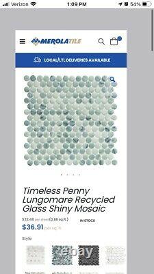 Penny Tiles- Lungomare Recycled Glass Shiny Mosaic (10 sheets included)