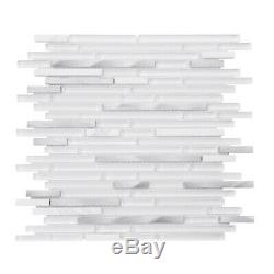 Pure White Glass Aluminum Metallic Glass Mosaic Tile Kitchen Wall Backsplash