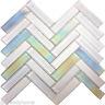 Pure White Iridescent Herringbone Glass Mosaic Tile Kitchen Wall Backsplash
