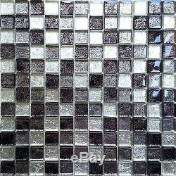 Quality Glass Mosaic Wall Tiles Black Silver Foil (300x300mm) GTR10004 SHEET