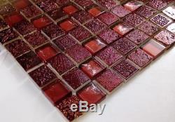 RED MIX Mosaic tile GLASS/STONE/RESIN Mix Ornament WALL Bath 82-0906 10 sheet