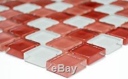 RED/WHITE MIX CLEAR 3D Mosaic tile GLASS WALL Bath & Kitchen 72-0904 10 sheet