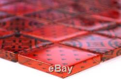 RED with black Design Mosaic tile GLASS WALL Splashback 78B-0902 10 sheet