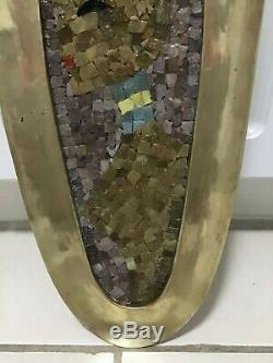Rare Vintage 23 Salvador Teran Stone Tile Woman Mosaic Wall Brass Leaf Tray