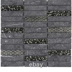 Raw Black Marquina Concrete Marble Stone Mosaic Tile stacked Backsplash
