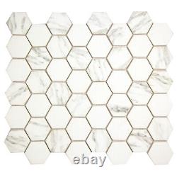 Recycled Glass Tile Hexacycle Carrara Bathroom Shower Kitchen Backsplash White