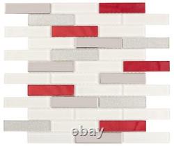 Red and White Glass Mosaic Tiles Backsplash Kitchen Wall Bathroom Shower