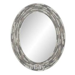 Reeded Charcoal Oval Tiles Wall Mirror, 29 in L x 23 in W, Frameless, Home Decor
