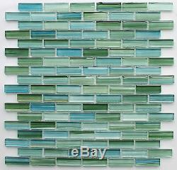 Rip Curl Green and Blue Hand Painted Glass Mosaic Subway Tiles Bathroom Tile