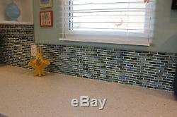 Rip Curl Green and Blue Hand Painted Glass Mosaic Subway Tiles Bathroom Tile
