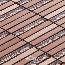 Rose Gold Copper Color Metallic Metal Glass Mosaic Tile Kitchen Wall Backsplash