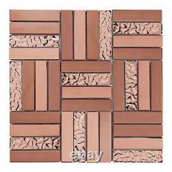 Rose Gold Copper Metallic Glass Parquet Mosaic Tile Kitchen Bath Wall Backsplash
