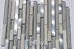 SILVER STREAK Aluminum Mosaic Tile Grey Marble Glass Backsplash Bar Wall Tiles