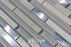 SILVER STREAK Aluminum Mosaic Tile Grey Marble Glass Backsplash Bar Wall Tiles