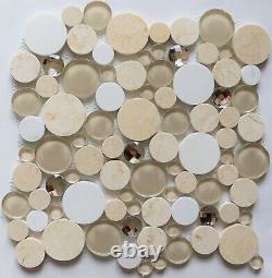 SUN DANCE Tan Brown White Marble Bubbles Tile Diamond cut Glass Mosaic Tiles