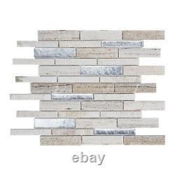 Sand Cream Gray Quartzite Marble Stone Silver Glass Mosaic Tile Wall Backsplash