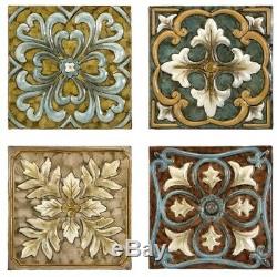 Set Of 4 Multi-Colored Italian Inspired Decorative Medallion Wall Tiles Multi