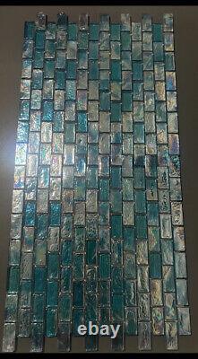 (Set of 12) Iridecent Blue Brick Mosaic Tile 12 x 12