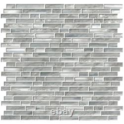 Silver Canvas Interlocking 12 In. X 12 In. X 8 Mm Glass Mesh Mounted Mosaic Tile