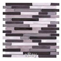 Silver Gray Aluminum Metal Mix Metallic Glass Mosaic Tile For Backsplash Wall