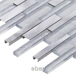 Silver Gray Crystal Glass Aluminum Metallic Metal Mosaic Tile Kitchen Backsplash